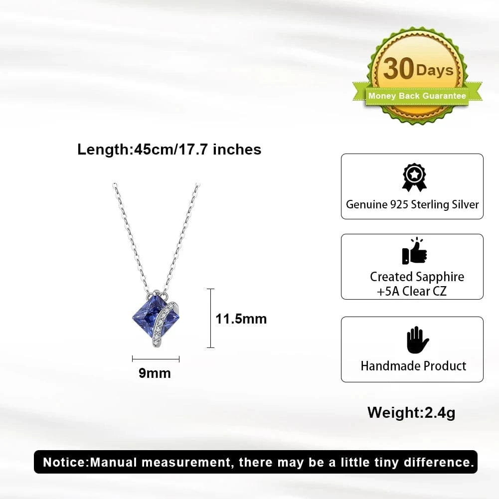 40+5cm(16+2inch) / Rhodium Plated RINNTIN LZN18 Princess Cut Created Sapphire 5A High Quality Zircon 925 Silver Fashion Jewelry Women Necklaces For Women Bulk