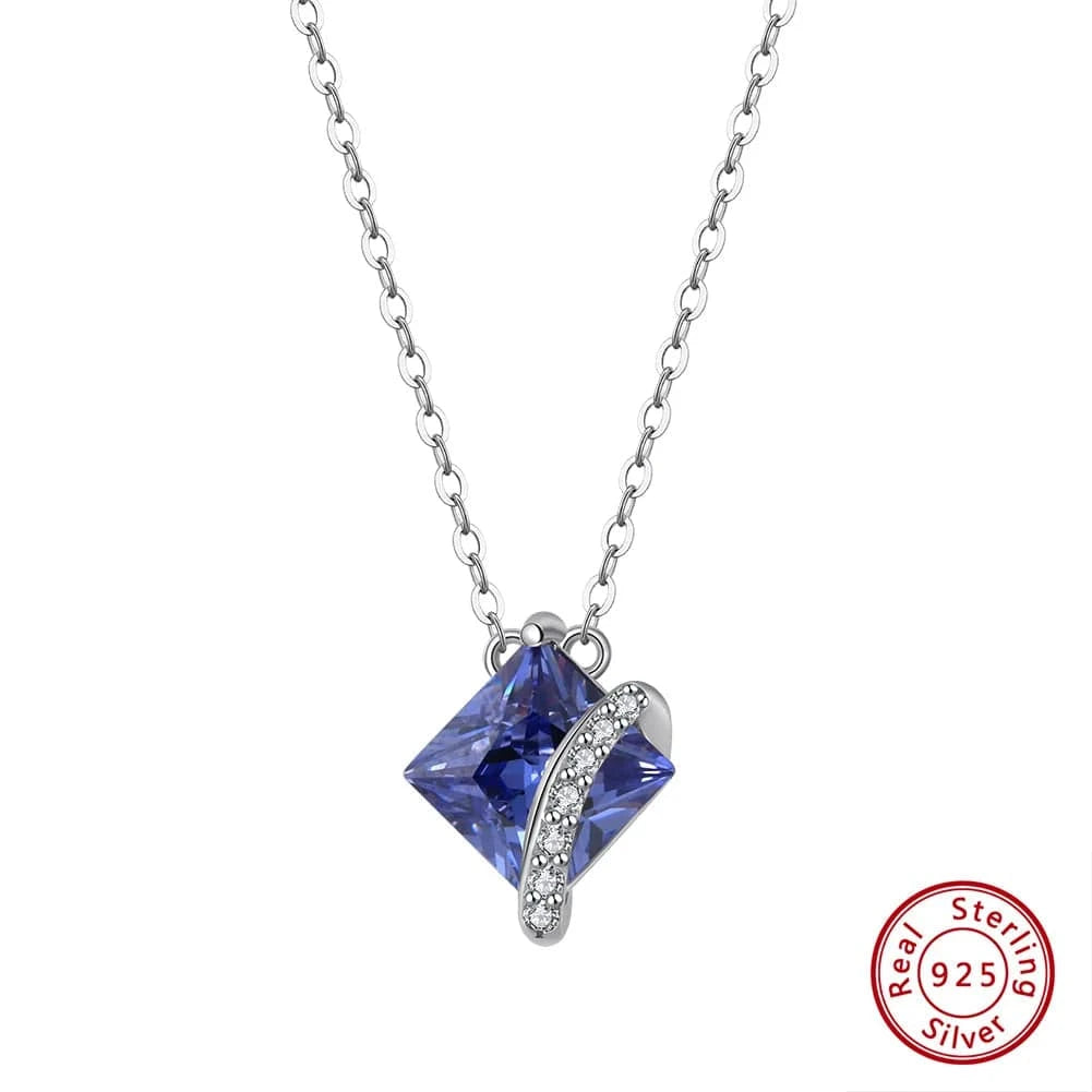 40+5cm(16+2inch) / Rhodium Plated RINNTIN LZN18 Princess Cut Created Sapphire 5A High Quality Zircon 925 Silver Fashion Jewelry Women Necklaces For Women Bulk