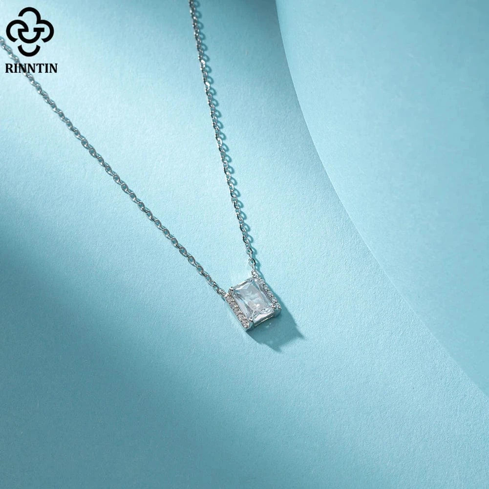 40+5cm(16+2inch) / Rhodium Plated RINNTIN SN313 Fine Jewelry Necklaces Top Quality Rhodium Plated Pendants Women 925 Sterling Silver CZ Necklace
