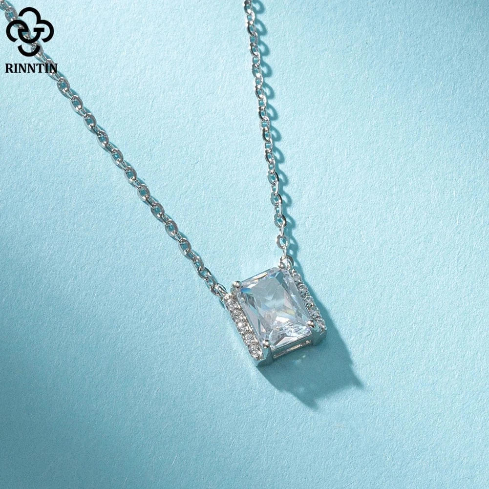 40+5cm(16+2inch) / Rhodium Plated RINNTIN SN313 Fine Jewelry Necklaces Top Quality Rhodium Plated Pendants Women 925 Sterling Silver CZ Necklace