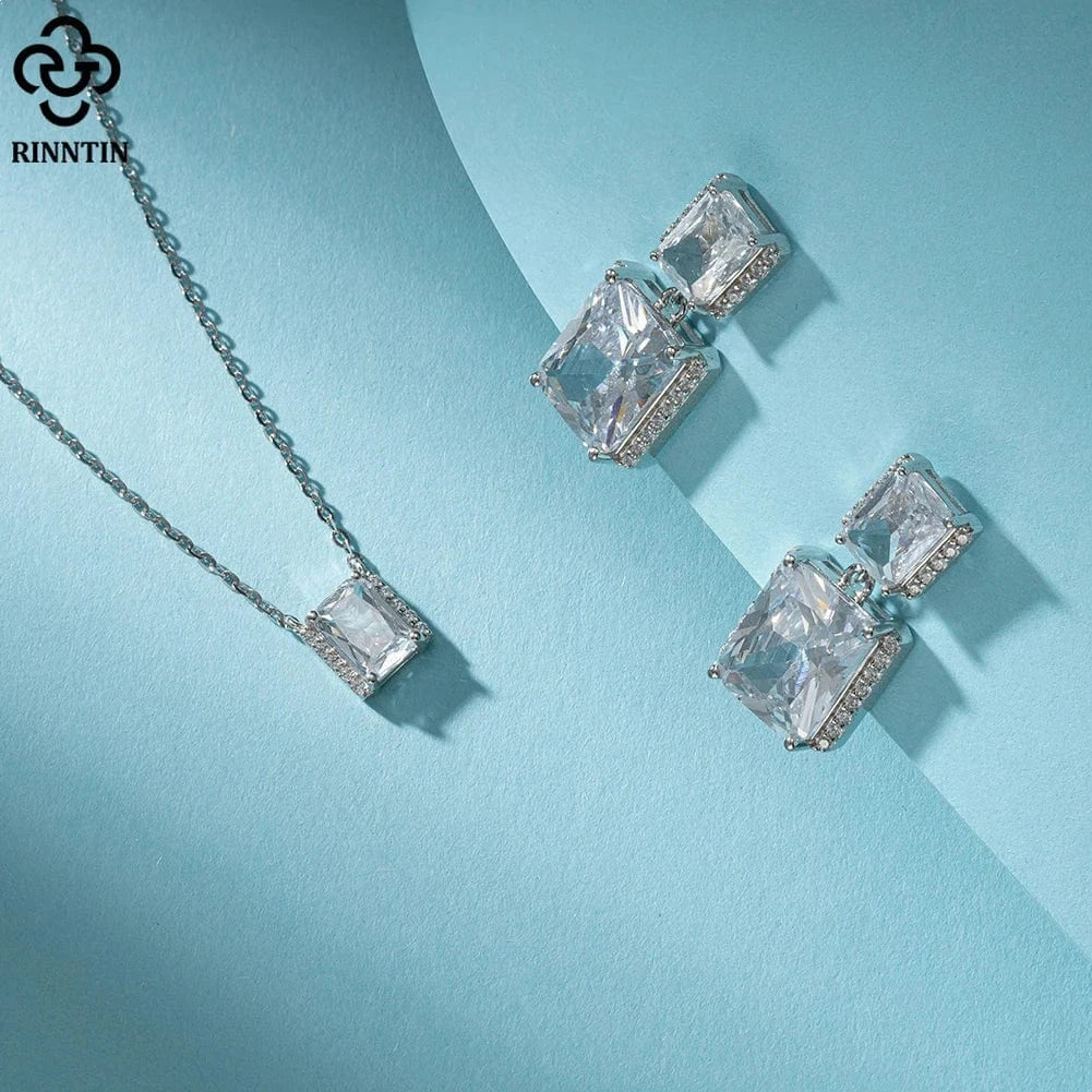 40+5cm(16+2inch) / Rhodium Plated RINNTIN SN313 Fine Jewelry Necklaces Top Quality Rhodium Plated Pendants Women 925 Sterling Silver CZ Necklace