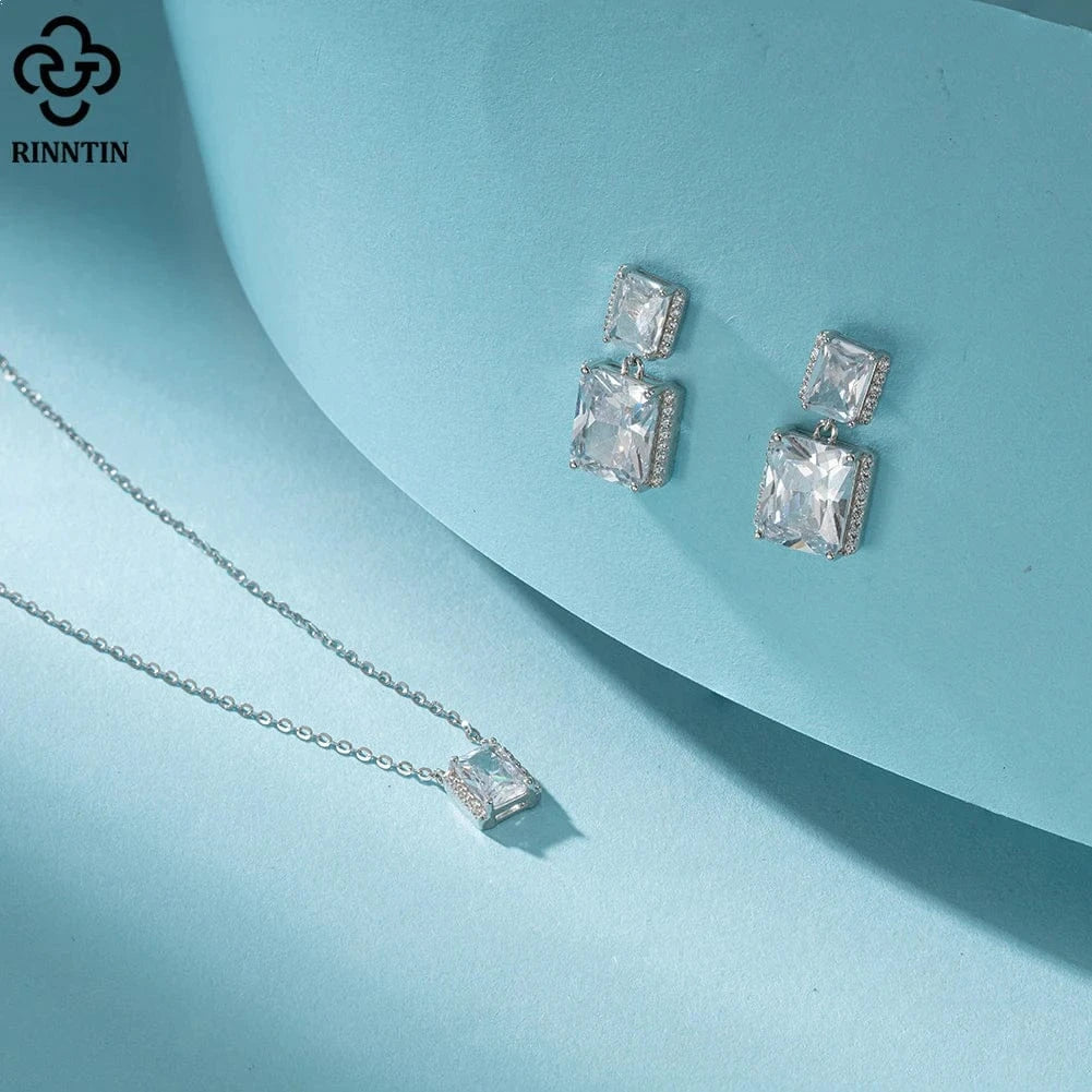 40+5cm(16+2inch) / Rhodium Plated RINNTIN SN313 Fine Jewelry Necklaces Top Quality Rhodium Plated Pendants Women 925 Sterling Silver CZ Necklace