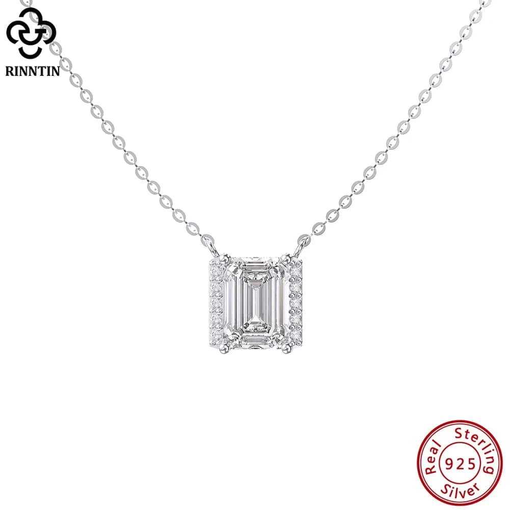 40+5cm(16+2inch) / Rhodium Plated RINNTIN SN313 Fine Jewelry Necklaces Top Quality Rhodium Plated Pendants Women 925 Sterling Silver CZ Necklace