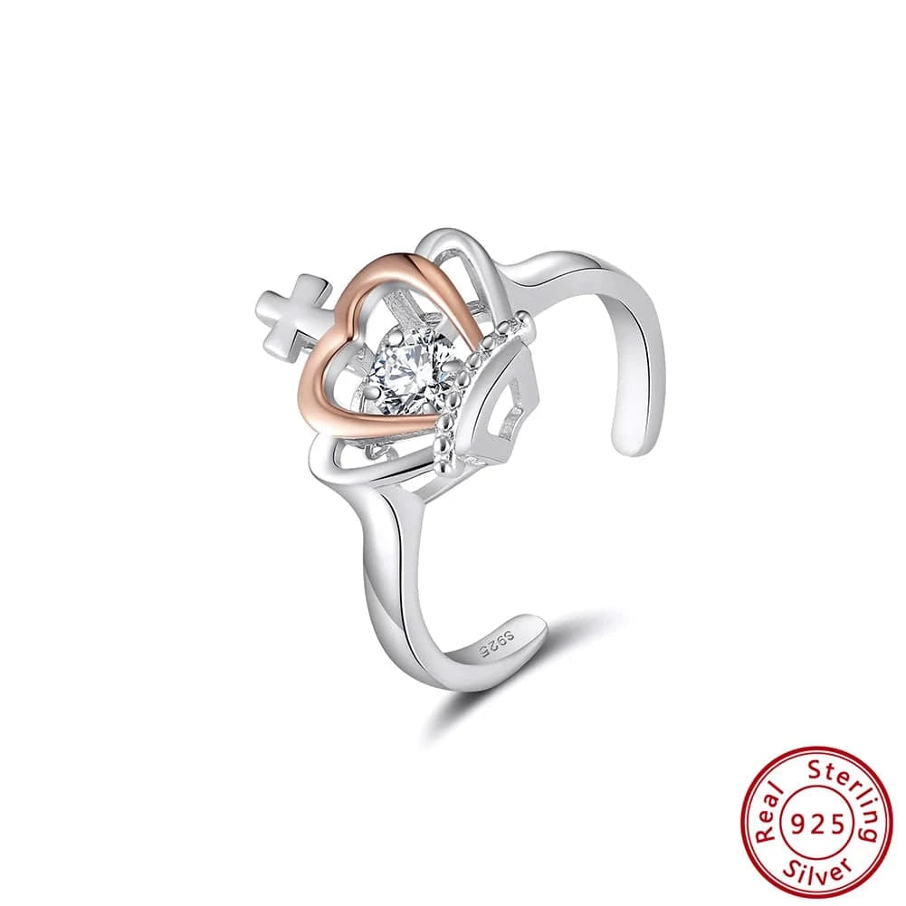 40+5cm / Adjustable Ring RINNTIN SSN334 Garnet Stone Necklace Jewelry Set for Woman Crown Love Heart Gold Plated 925 Sterling Silver Birthstone Necklace