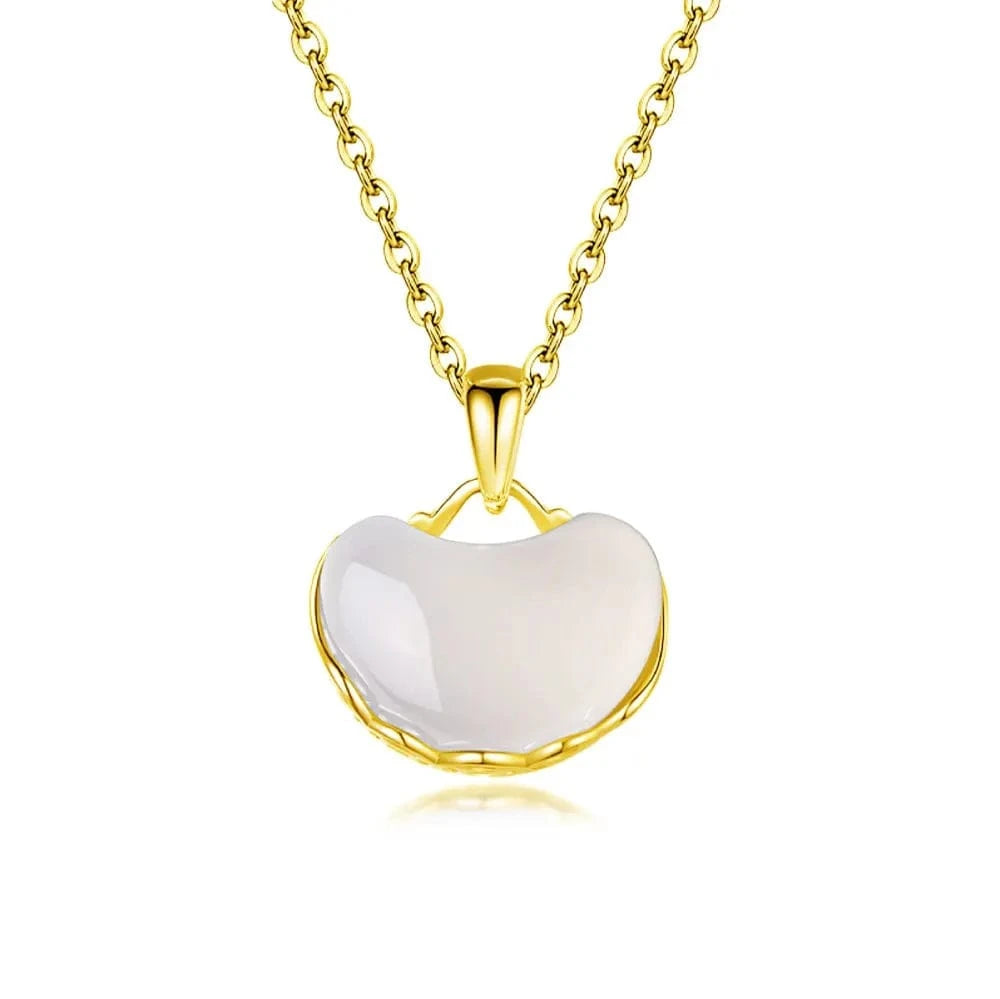 40+5cm / B2190012-S-G-WH Dylam Elegance Fine Jewelry 925 Sterling Silver Rhodium 18K Gold Plated Link Chain Hetian Jade Pendant Necklaces