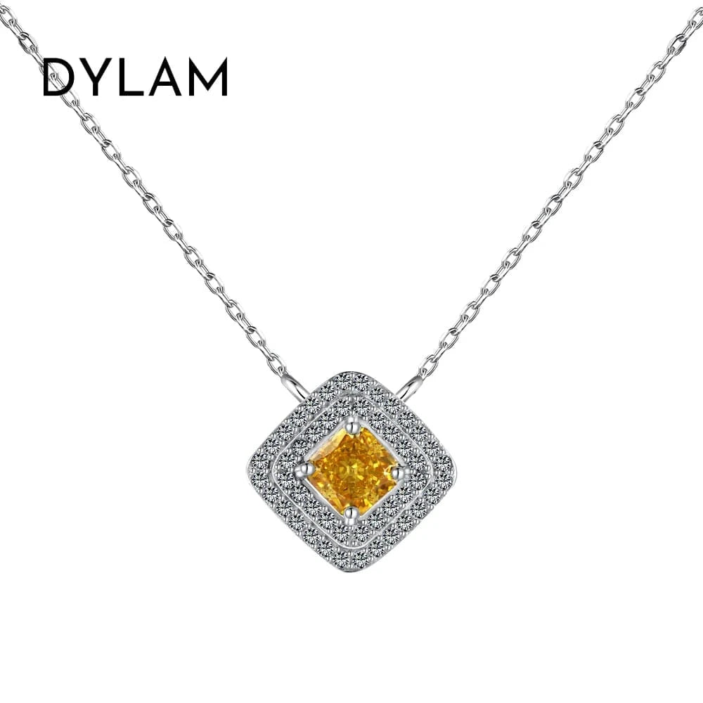 40+5cm / DY190579-S-W-HB Dylam Women Fine Jewelry S925 Silver Rhodium Plated Daily Dress Up Decoration Square 8A Cubic Zirconia Pendant Necklace
