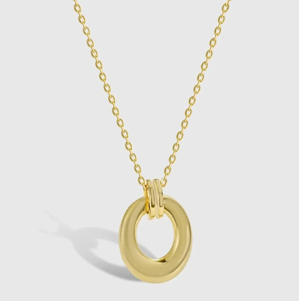 40+5cm / DY190617-S-G-NA Dylam Stylish Minimalist Design Jewelry Women S925 Rhodium 18K Gold Plated Circle Hallow Out Smooth Surface Pendant Necklace