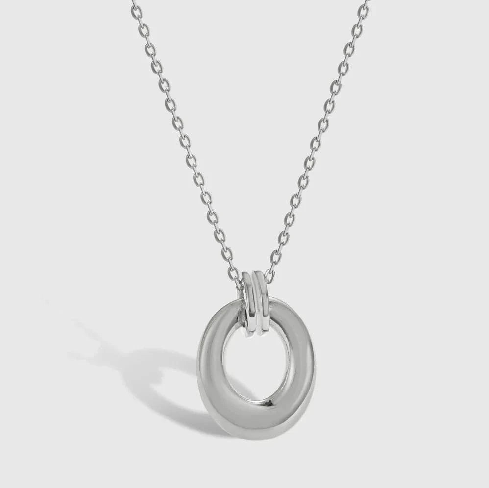 40+5cm / DY190617-S-W-NA Dylam Stylish Minimalist Design Jewelry Women S925 Rhodium 18K Gold Plated Circle Hallow Out Smooth Surface Pendant Necklace