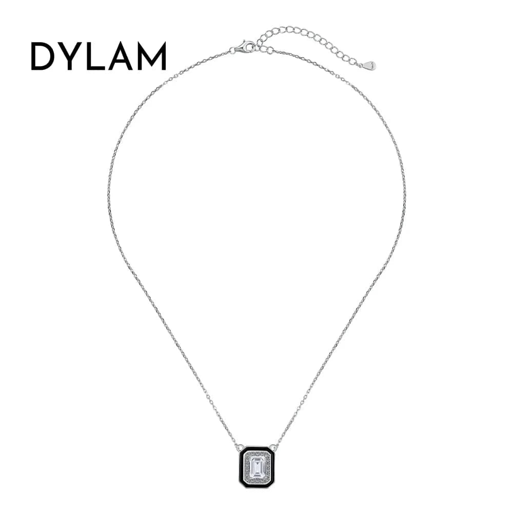 40+5cm / DY190662-S-W-WH Dylam Trendy Statement Black Cz Cubic Zirconia Square Necklace Elegant Sterling Silver 925 Women Zircon Necklaces Jewelry Set