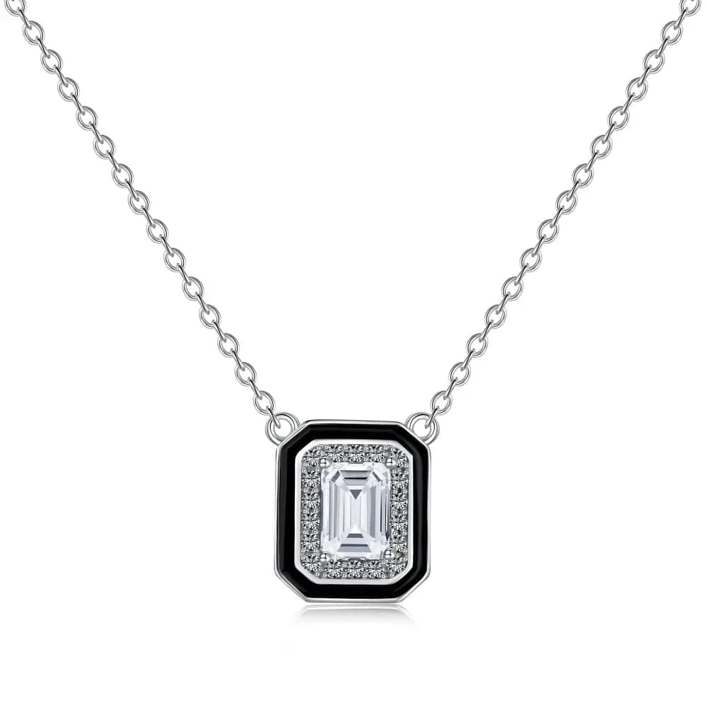 40+5cm / DY190662-S-W-WH Dylam Trendy Statement Black Cz Cubic Zirconia Square Necklace Elegant Sterling Silver 925 Women Zircon Necklaces Jewelry Set