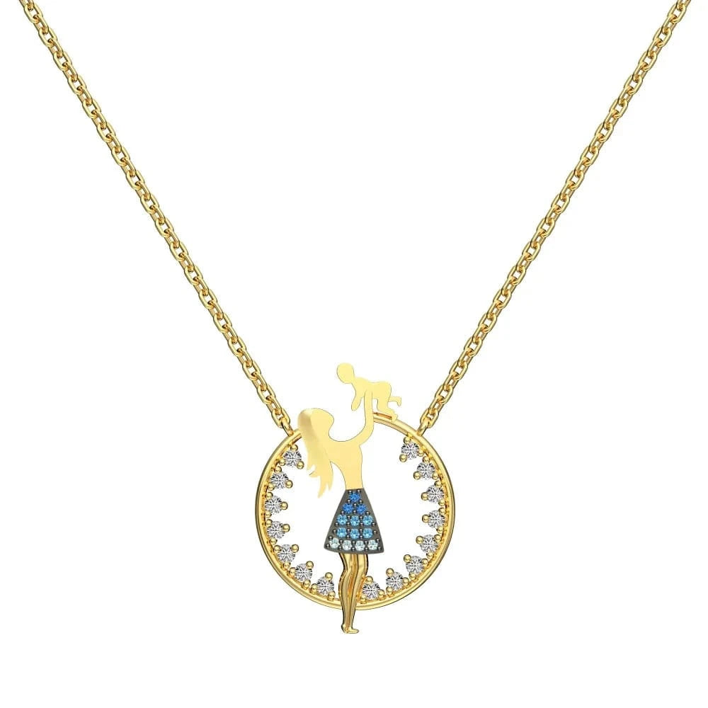 40+5cm / DY190825-S-Q-BA Dylam Mother's Day Gifts Fine Jewelry S925 Silver Link Chain Mother Mom and Child 5A Cubic Zirconia Circle Pendant Necklaces