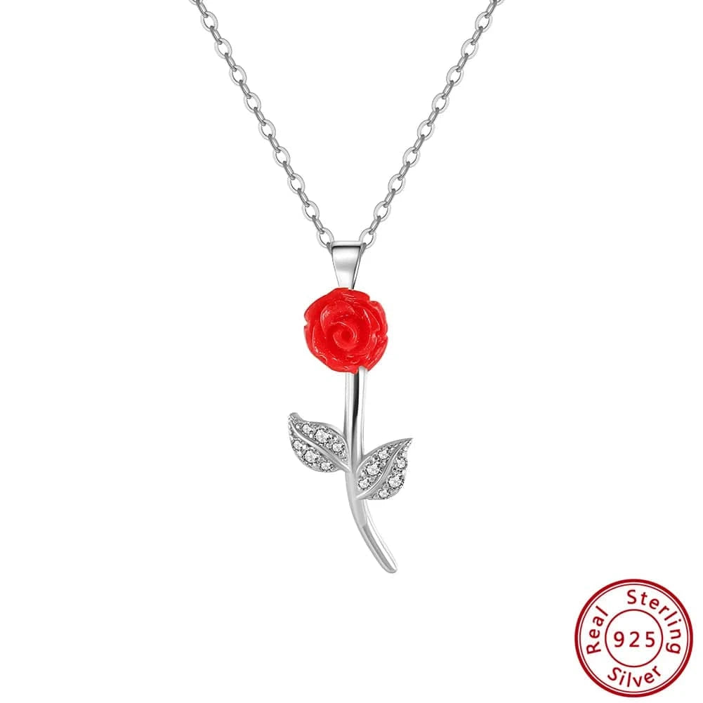 40+5cm / Rhodium Plated RINNTIN SN341 Fine Jewelry Acrylic Rose Flower Necklace Zircon 14k Gold Plated 925 Sterling Silver Necklaces Women High Quality