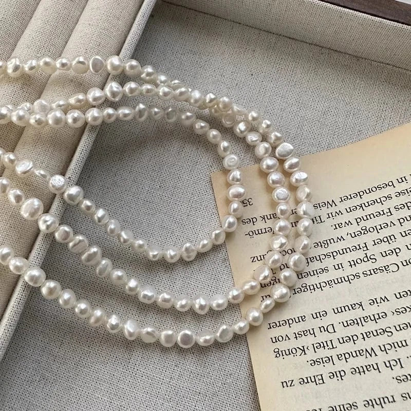 40+5cm / silver Fashion Handmade Irregular Freshwater Pearl Beaded Necklaces Women 925 Sterling Silver Jewelry