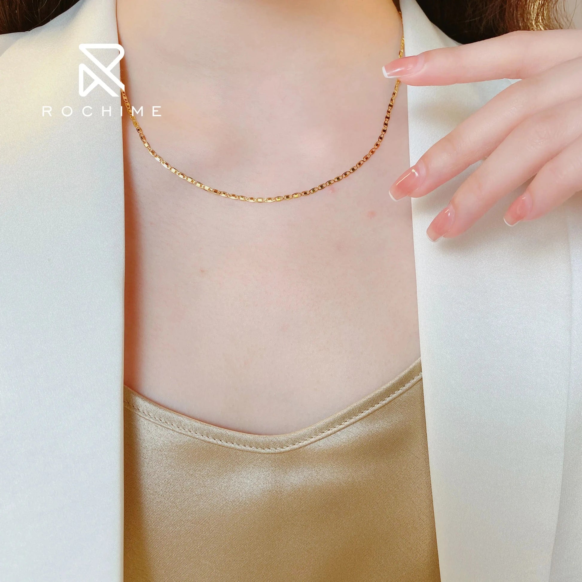 40+5cm / Yellow gold Rochime minimalist ins style fashion Pig Nose  chian choker necklace 925 sterling silver personalized  jewelry