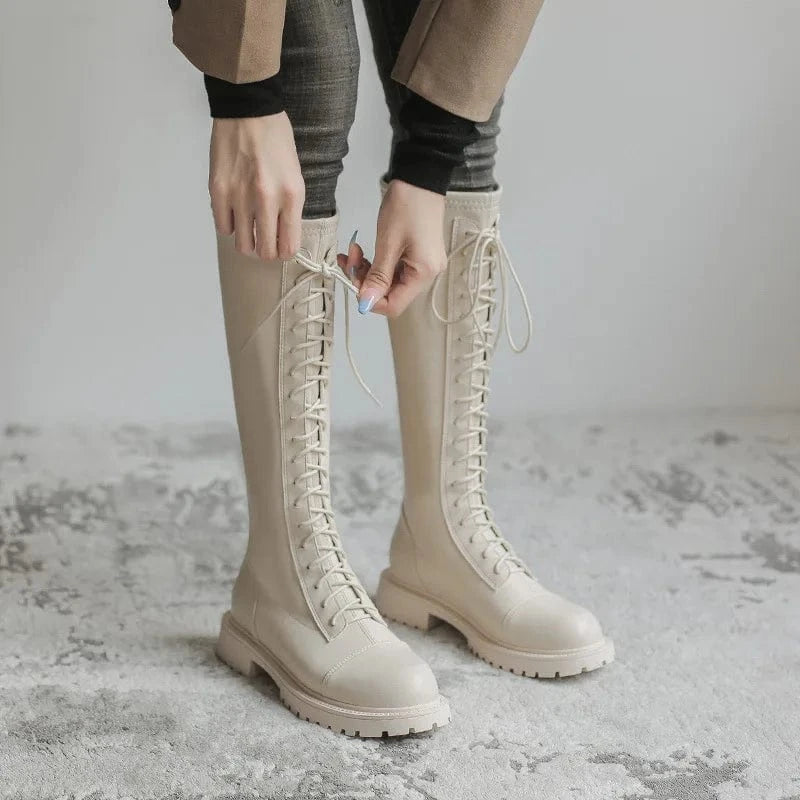 40 / Apricot` New Autumn Winter Women Platform Boots Round-toe Slim Fit Ladies Knee Length Boots Sexy Party Dress Long Boots Female