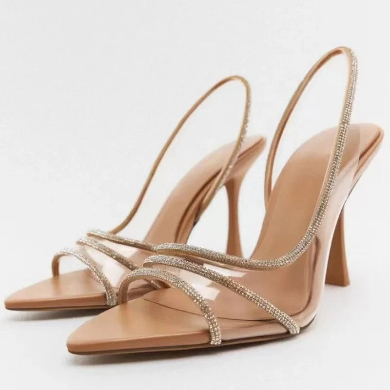 40 / Beige Dropshipping Custom Logo Sexy Pointed Toe Heeled Shoes PVC High Heels Sandals for Women