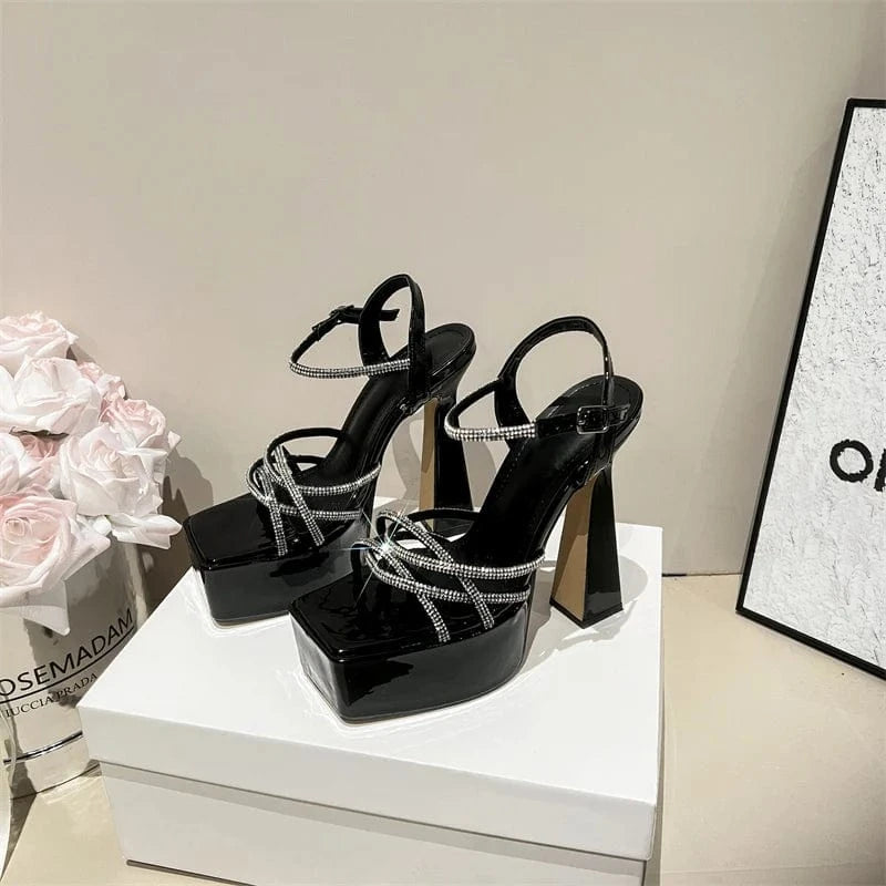 40 / Black 2024 sexy diamond belt high-grade elegant socialite style open toe high heel sandals