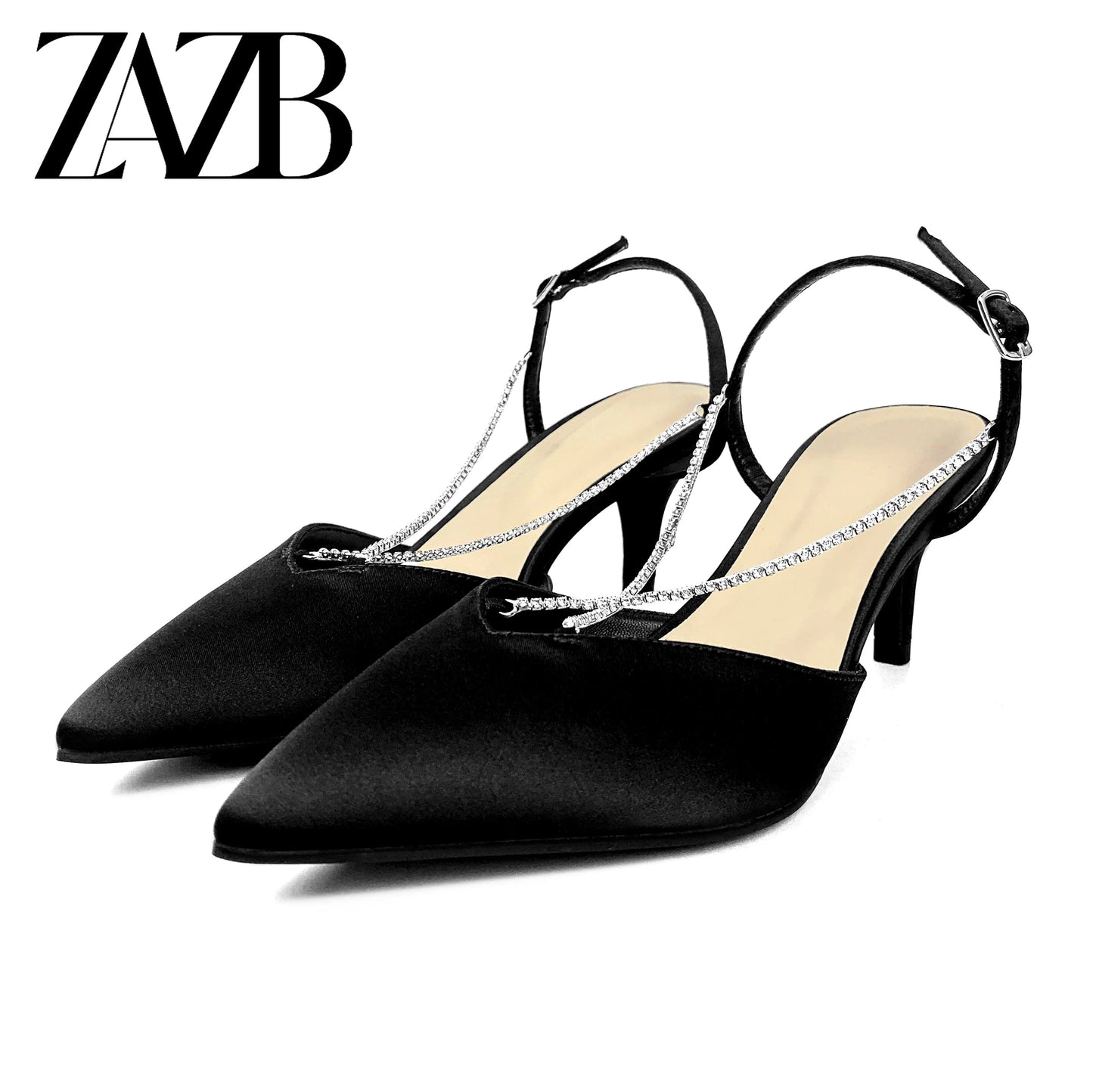 40 / Black Customized fine sandals Black metal chain decoration Fashion comfortable medium heel sandals