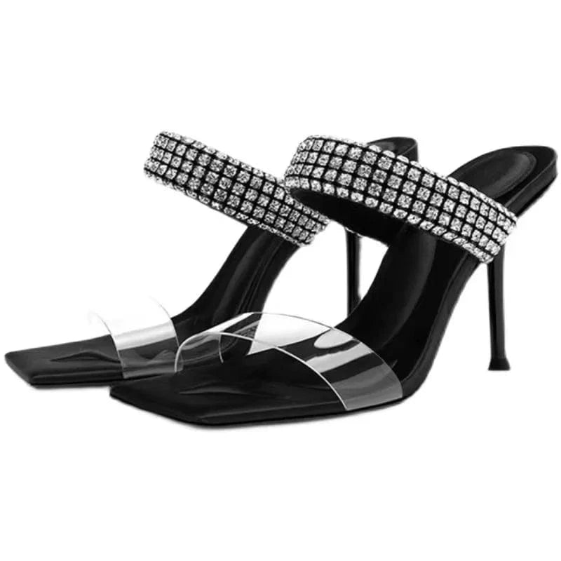 40 / Black Customized rhinestone high heels women's sandals women's shoes and sandals women's slippers bride's wedding