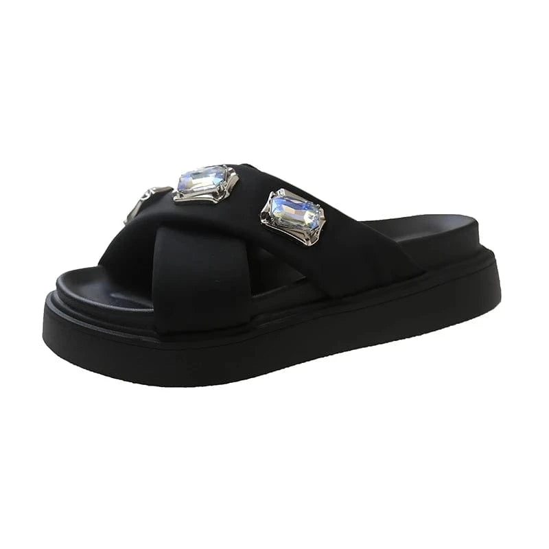 40 / Black Dropshipping Custom Logo Designer Slippers Ladies Rhinestone Fashion Comfortable Slides Slippers Women