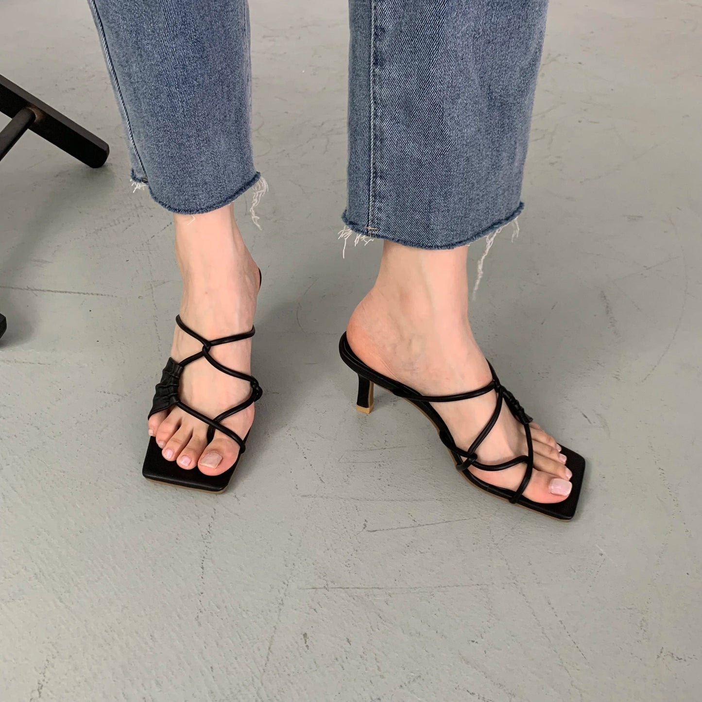 40 / Black New Summer Gold Slippers Women High Heels Slide Female Clip Toe Sandal Party Dress Shoes Vacation Flip Flops Sandalia Mujer