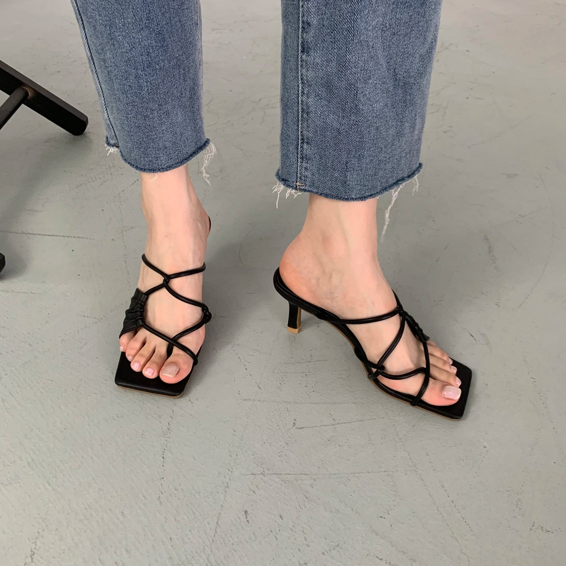 40 / Black New Summer Gold Slippers Women High Heels Slide Female Clip Toe Sandal Party Dress Shoes Vacation Flip Flops Sandalia Mujer