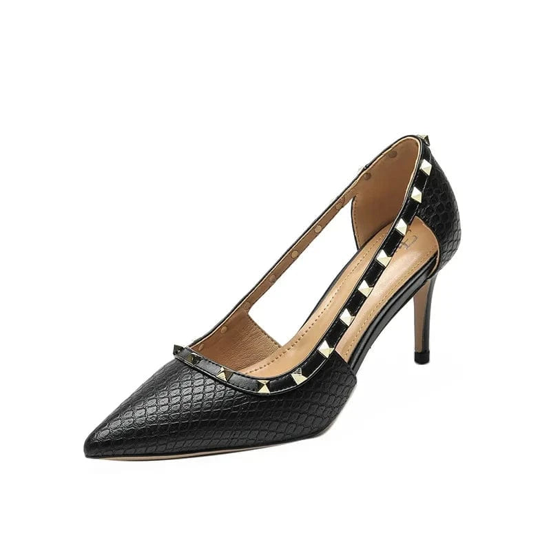 40 / Black Women's Point Toe Hollow Out Stiletto Sandal Summer New Female Shallow Rivet High Heel Shoes