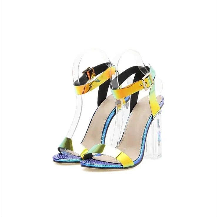 40 / Blue Wholesale High Quality Sexy Female Girl high heel ankle sandals sexy night club Ladies shoes high heels chunky heel sandals