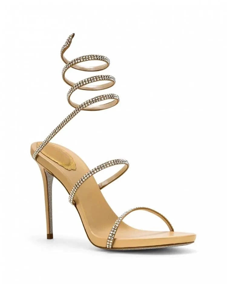 40 / Gold Luxury Brand Round Toe Spike Heel Drop Shipping Women Party Sandals