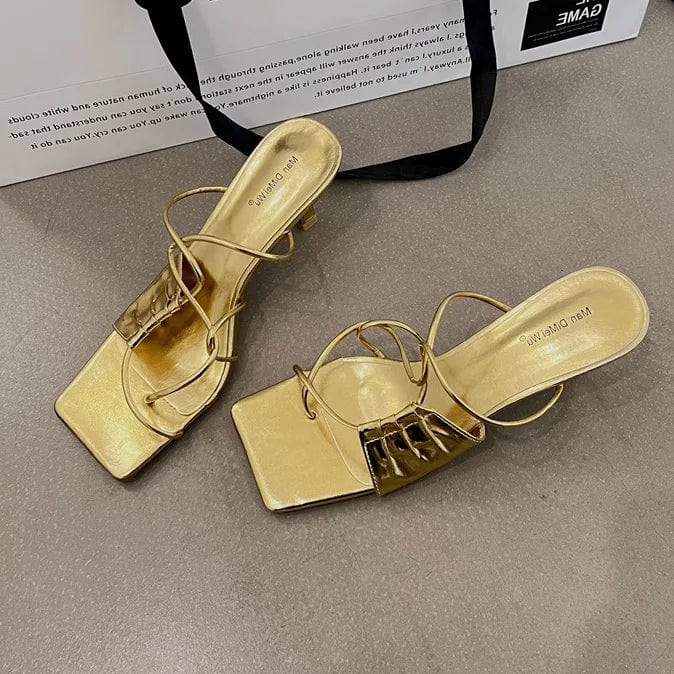 40 / Gold New Summer Gold Slippers Women High Heels Slide Female Clip Toe Sandal Party Dress Shoes Vacation Flip Flops Sandalia Mujer