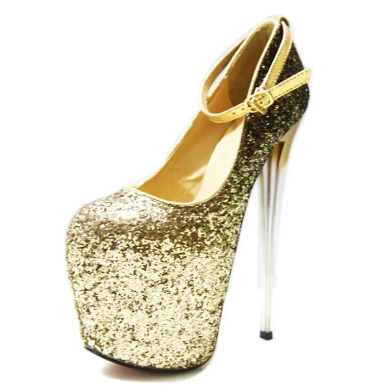 40 / Gold Trendy Ankle Strap Stilettos 19 CM Sexy Platform Shoes Women Heels Pumps Big Size Pole Dance High Heels Shoes