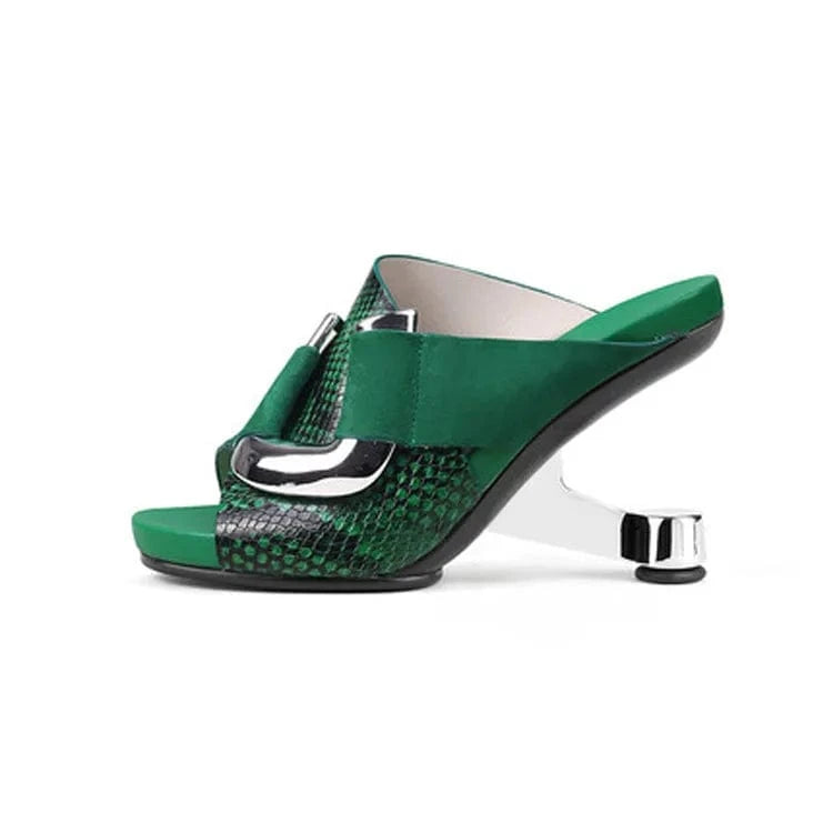 40 / Green Slippers Women Sexy Snake Pattern Metal Buckle Mujer Zapatos Cross Strap Open-toe High Heel Sandals For Ladies Shopping Slippers