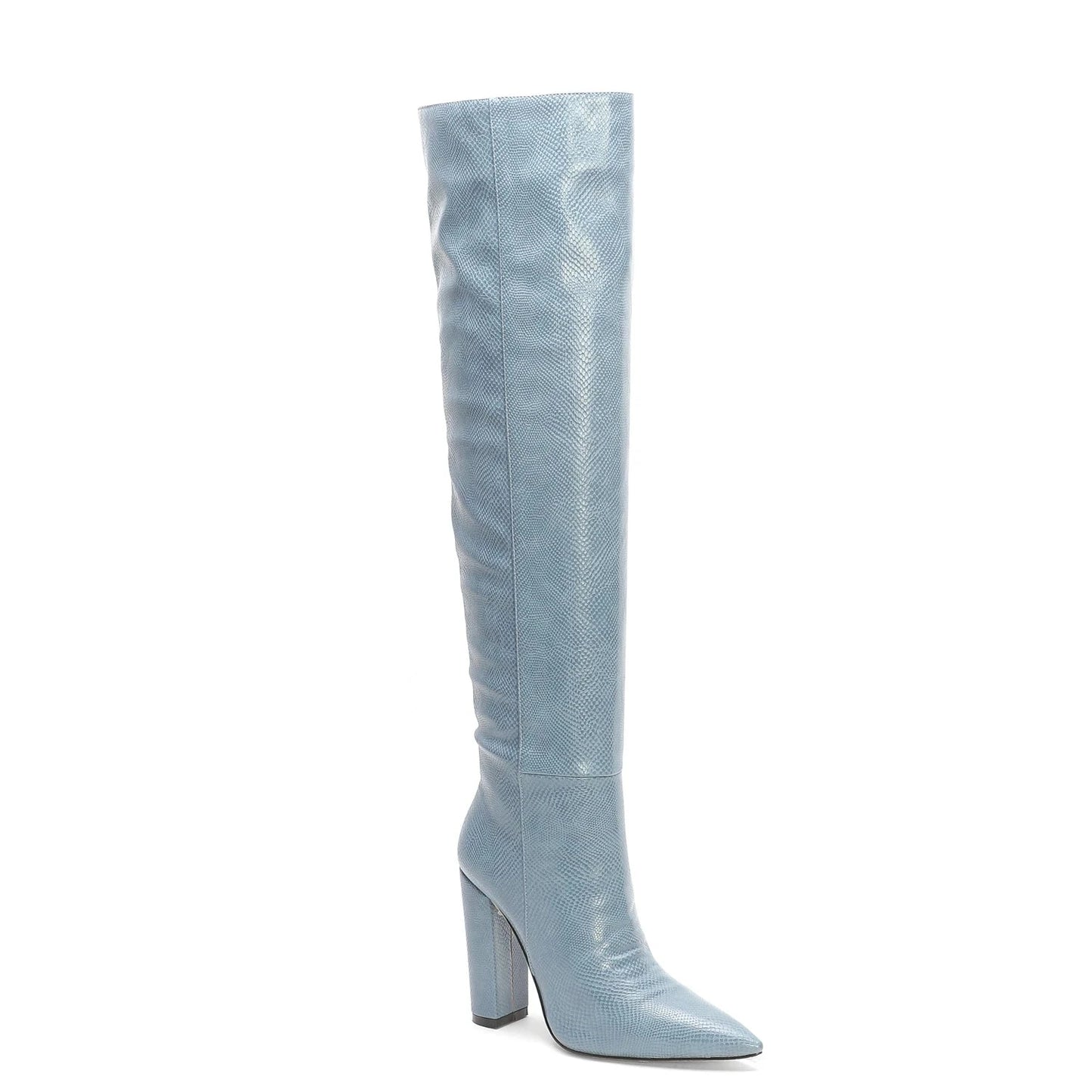 40 / Light blue New Design Fashion Wholesale Pure Color Print Snake Skin Women Rubber Ladies Knee High Women's Boots