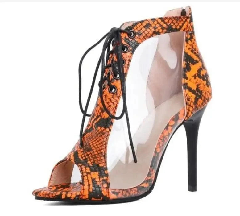 40 / Orange Four seasons wear fashionable sexy open toe sexy lace up high heels short boots