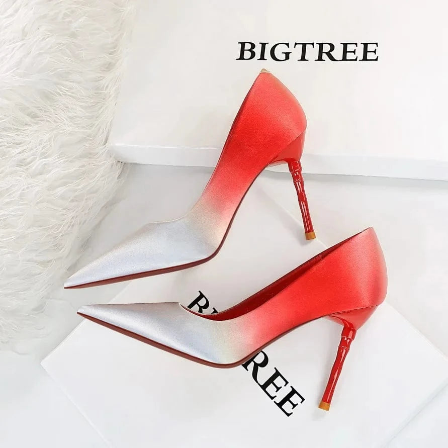 40 / Red BigTree Rainbow single shoes High Heel Sandals  Red Black Office Fashion Shoes