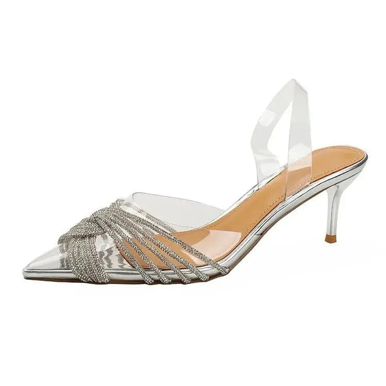 40 / silver Summer New Fashion Transparent Sparkling Rhinestone Pointed Stiletto Sexy Temperament Crystal High-heeled Sandals