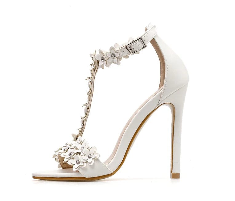 40 / White New style mature women stiletto high heel buckled flower detail sexy women fashion heels wholesale heels last design sexy sandal
