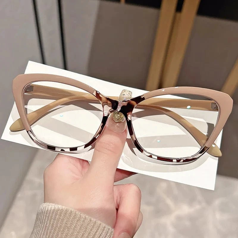 400 / Kakhi Elegant Cat Eye Reading Glasses for Women - Chic Color Block Frame Clear Lens Fashionable Computer Screen Presbyopia  1.0 to 4.0