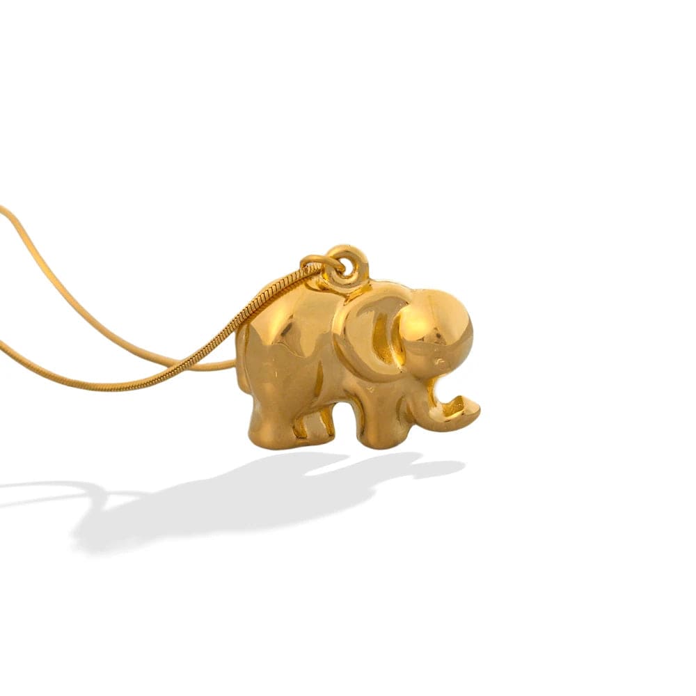 40cm+5cm / YS720 Gold Color Necklace FANJIN Wholesale Gold Elephant Shaped Hollow Out Pendant Necklace Animal Necklace for Women Men Jewelry Elephant Necklace Set