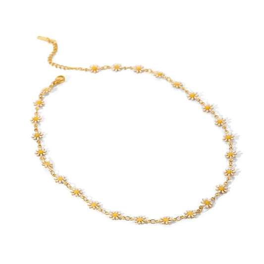 40cm / N2437 N2437 Waterproof 18K Gold Plated Stainless Steel Accessories Charm White Daisy Choker Necklace For Women