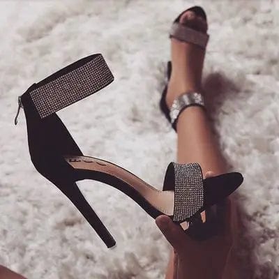 41 / 1 New Summer Woman Sandals Ankle Strap Nude Stiletto High Heels Sandals Women Rhinestone Party Pump Shoes
