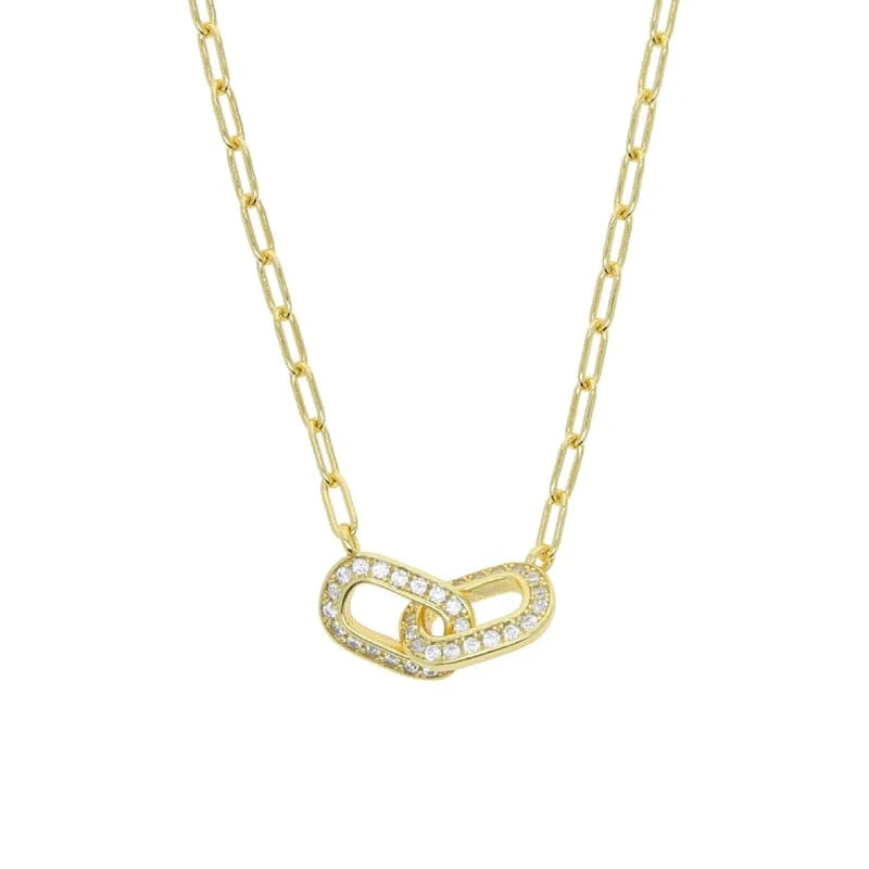 41+5cm / N217-Gold Bling 925 Sterling Silver Women Charm Fashion Jewelry Micro Pave 5A CZ Chunky Paper Clip Link Chain Necklace