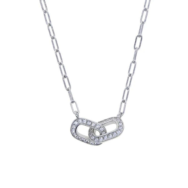 41+5cm / N217-Silver Bling 925 Sterling Silver Women Charm Fashion Jewelry Micro Pave 5A CZ Chunky Paper Clip Link Chain Necklace