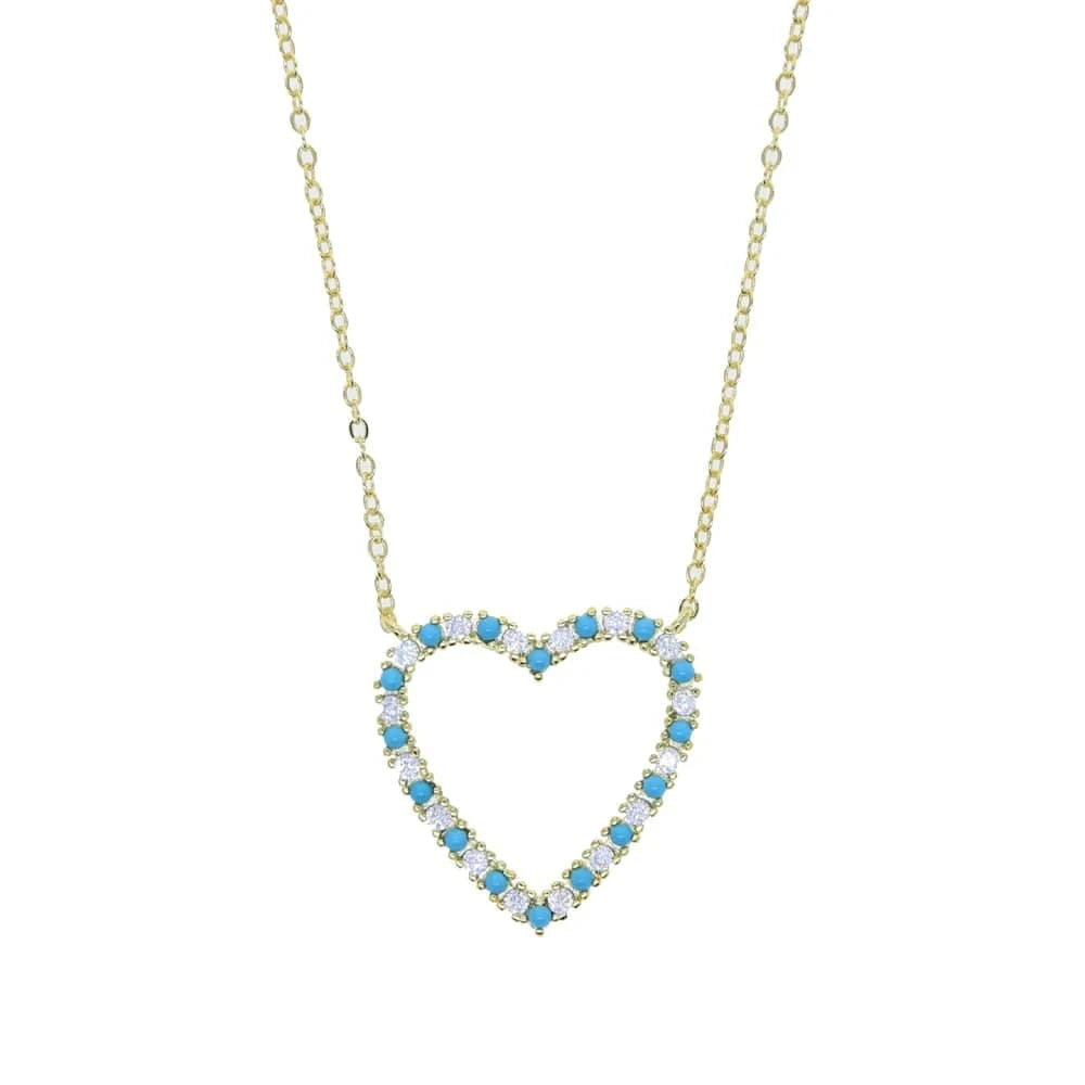 41+5cm / N647-Gold Fashion jewelry turquoise hollow out heart pendant Valentines's Day gift thin chain girl women necklace