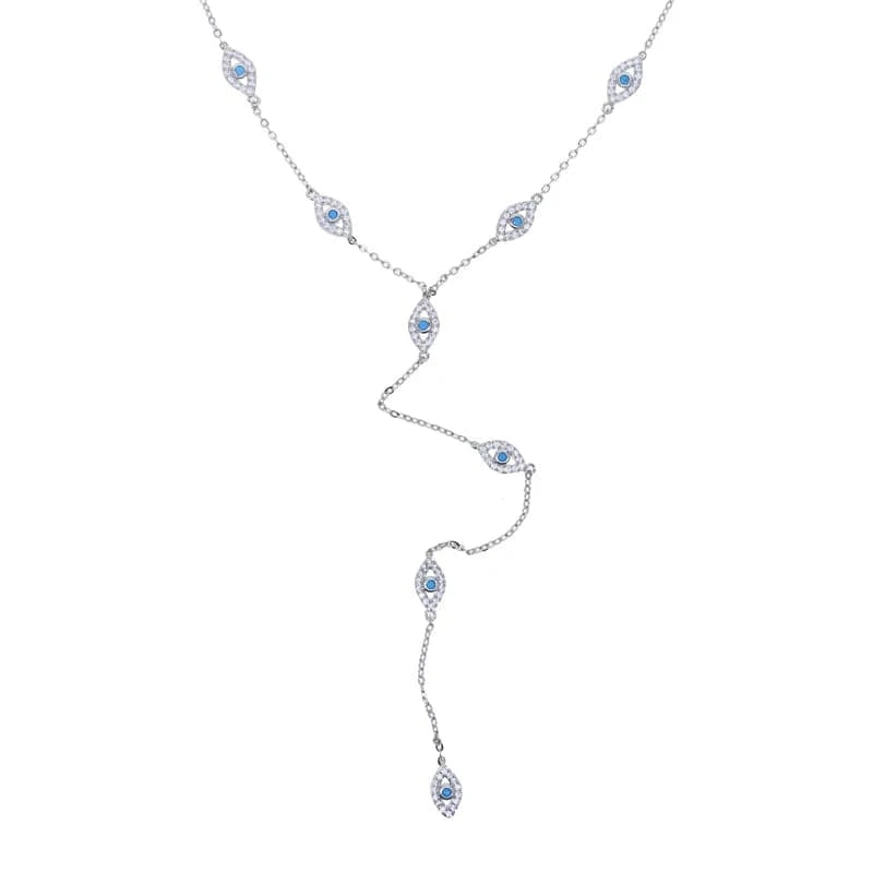 41+5cm / YN20-Silver 2023 New Arrived Bling Silver Gold Plated Fashion Women Jewelry 5A CZ Lariat Y Evil Eye Long Chain Necklace