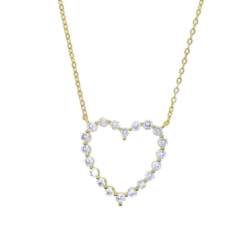 41+5cm / YN54-Gold Micro Pave 5A CZ Hollow Heart Pendant Necklace For Women Bling Charm Link Chain Jewelry