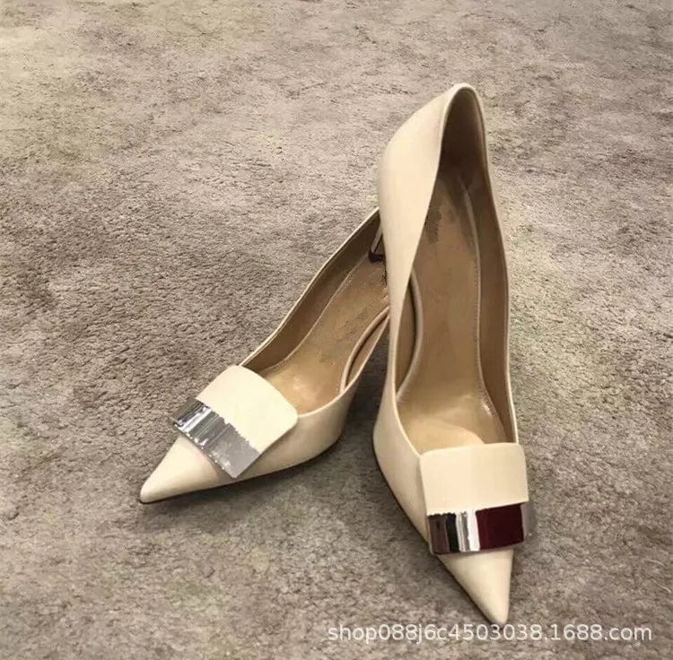 41 / Apricot(7cm)` New Women Pointed-toe Shallow Buckle Stilettos Outside Office Ladies Dress Sandals Female Summer Autumn High Heel Pumps