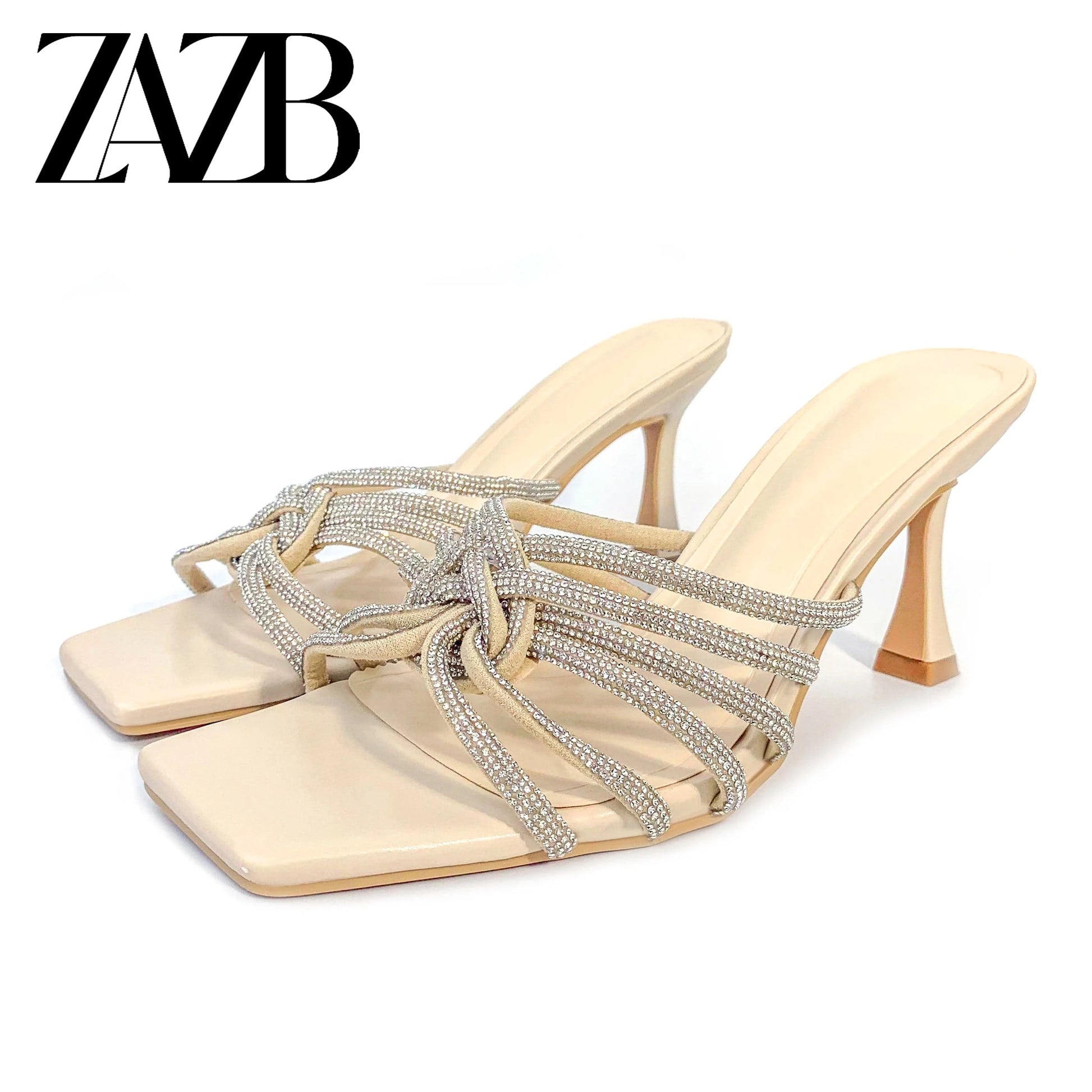 41 / apricot Customized Designer Delicate Ribbon Fashion Style High Heel Slim Heel Women's Slippers