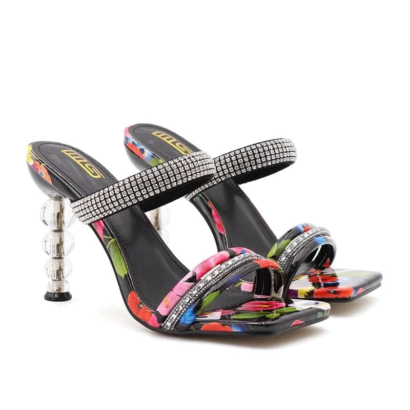 41 / Black 2022 T-Strap Outdoor Pattern Beautiful Ladies Female Woman High Heel Shoes Slippers Heeled Sandals