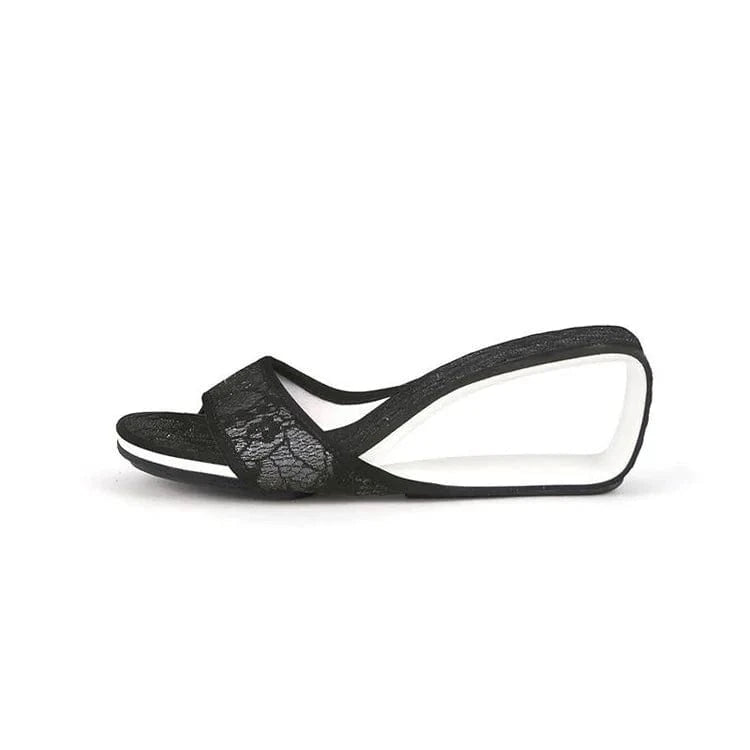 41 / Black 6cm Slippers Women Casual Floral Decor Wedge Heels Sandals Round-toe Open-toe High Heel Sandals For Ladies Outdoor Shopping Slippers